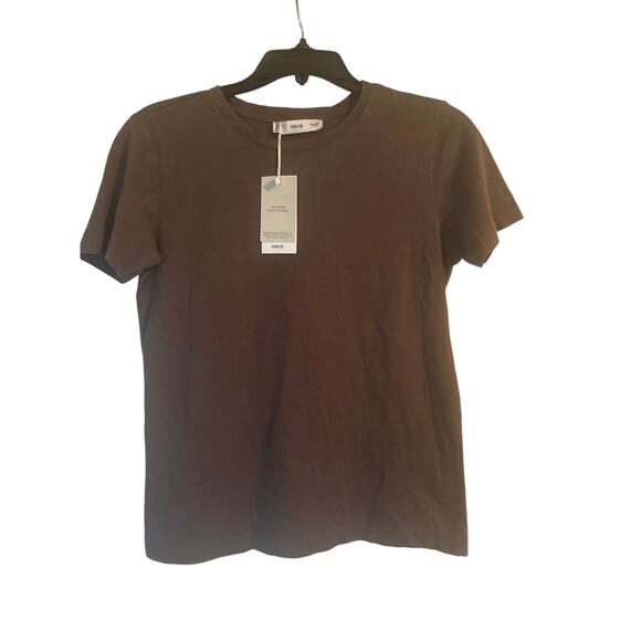 NWT MNG Mango Women's Short Sleeve Brown T Shirt Soft 100% Cotton Size XS - Picture 1 of 5
